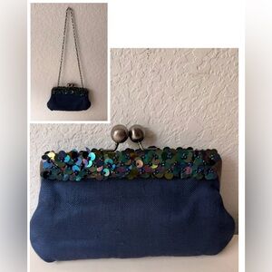 Tintoretto Blue Sequin Evening Clutch | Chain Strap Convertible Purse